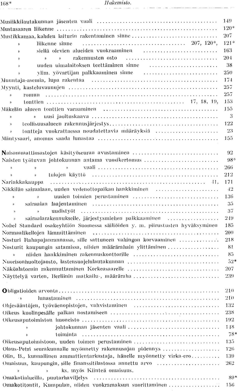 rakennusten osto 204» uuden uimalaitoksen teettäminen sinne 38» ylim.