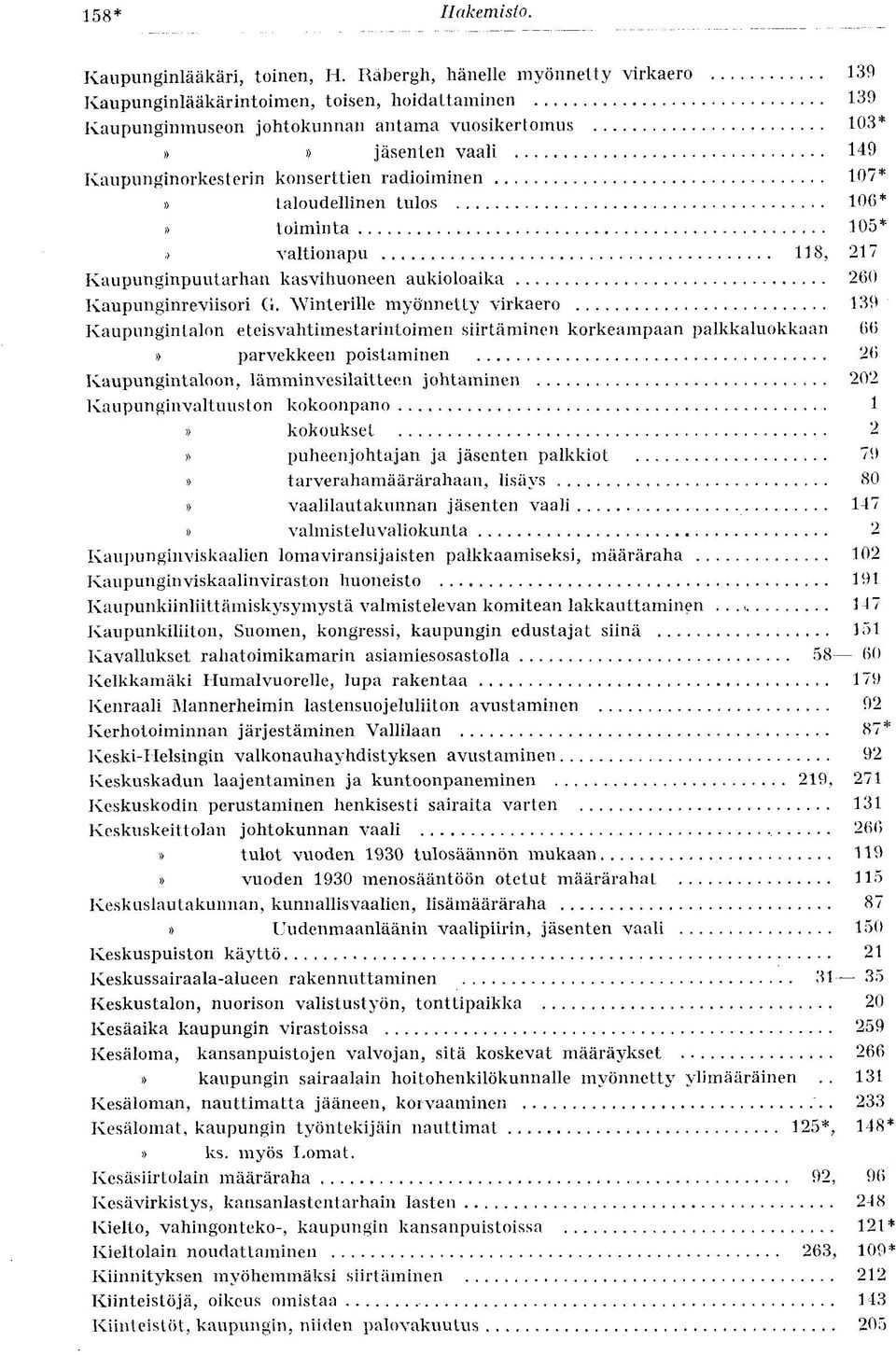 radioiminen 107*» taloudellinen tulos 106*» toiminta 105*» valtionapu 118, 217 Kaupunginpuutarhan kasvihuoneen aukioloaika 260 Kaupunginreviisori G.