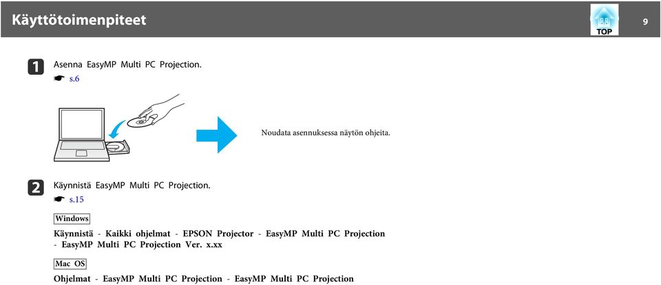 15 Windows Käynnistä - Kikki ohjelmt - EPSON Projector - EsyMP Multi PC