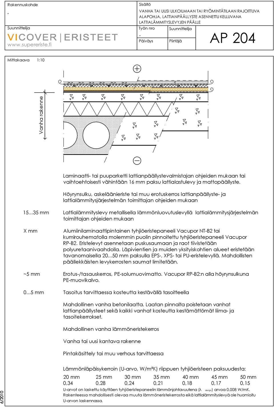 lattialämmitysjärjestelmän toimittajan ohjeiden mukaan 1535 mm Lattialämmityslevy metallisella lämmönluovutuslevyllä lattialämmitysjärjestelmän toimittajan ohjeiden mukaan Alumiinilaminaattipintainen