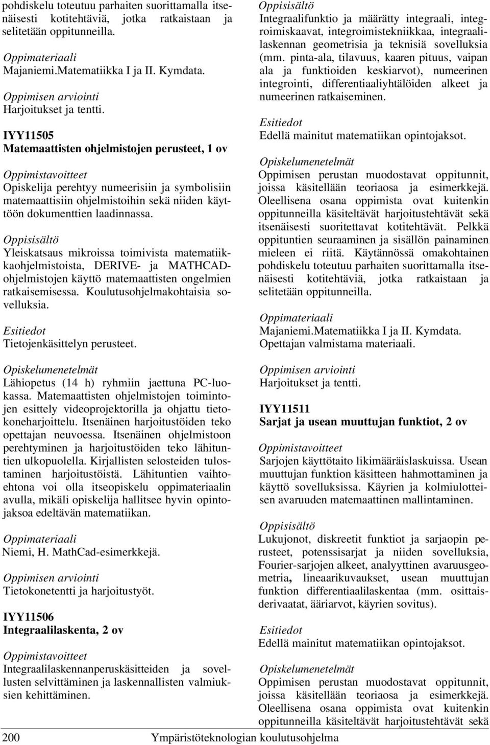 Yleiskatsaus mikroissa toimivista matematiikkaohjelmistoista, DERIVE- ja MATHCADohjelmistojen käyttö matemaattisten ongelmien ratkaisemisessa. Koulutusohjelmakohtaisia sovelluksia.