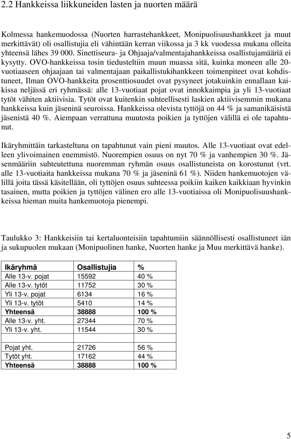 OVO-hankkeissa tosin tiedusteltiin muun muassa sitä, kuinka moneen alle 20- vuotiaaseen ohjaajaan tai valmentajaan paikallistukihankkeen toimenpiteet ovat kohdistuneet, Ilman OVO-hankkeita