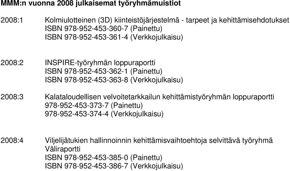 (Verkkojulkaisu) 2008:3 Kalataloudellisen velvoitetarkkailun kehittämistyöryhmän loppuraportti 978-952-453-373-7 (Painettu) 978-952-453-374-4