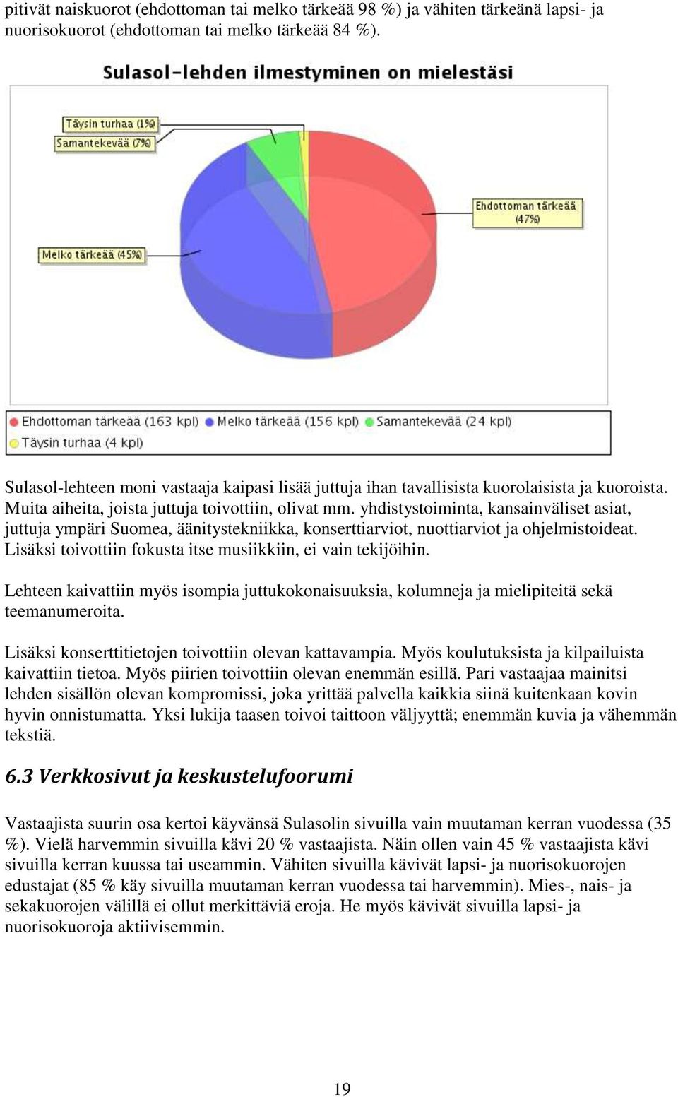 yhdistystoiminta, kansainväliset asiat, juttuja ympäri Suomea, äänitystekniikka, konserttiarviot, nuottiarviot ja ohjelmistoideat. Lisäksi toivottiin fokusta itse musiikkiin, ei vain tekijöihin.