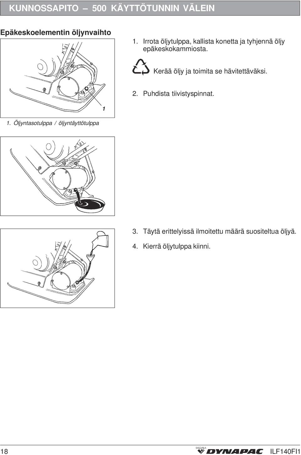 Kerää öljy ja toimita se hävitettäväksi. 2. Puhdista tiivistyspinnat.