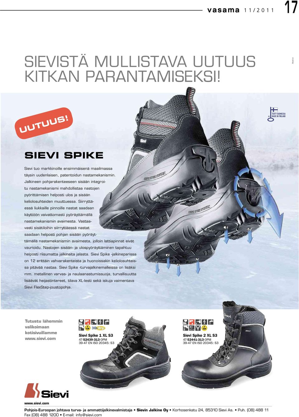 com Sievi Spike 1XLS3 47-52439-313-0PM 39-47 ENISO 20345: S3 Sievi Spike