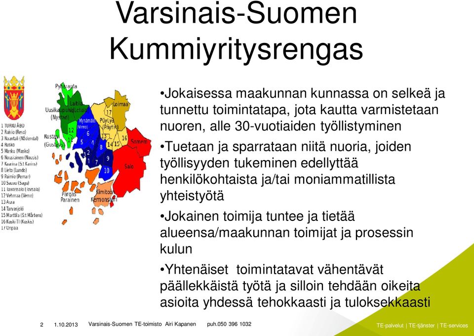 moniammatillista yhteistyötä Jokainen toimija tuntee ja tietää alueensa/maakunnan toimijat ja prosessin kulun Yhtenäiset toimintatavat