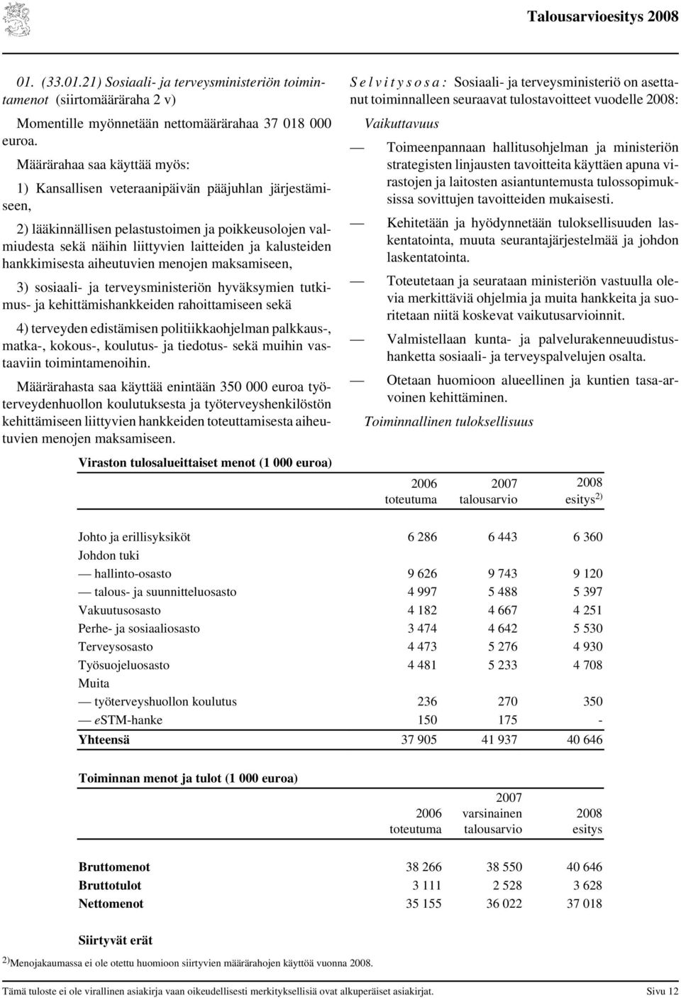 hankkimisesta aiheutuvien menojen maksamiseen, 3) sosiaali- ja terveysministeriön hyväksymien tutkimus- ja kehittämishankkeiden rahoittamiseen sekä 4) terveyden edistämisen politiikkaohjelman