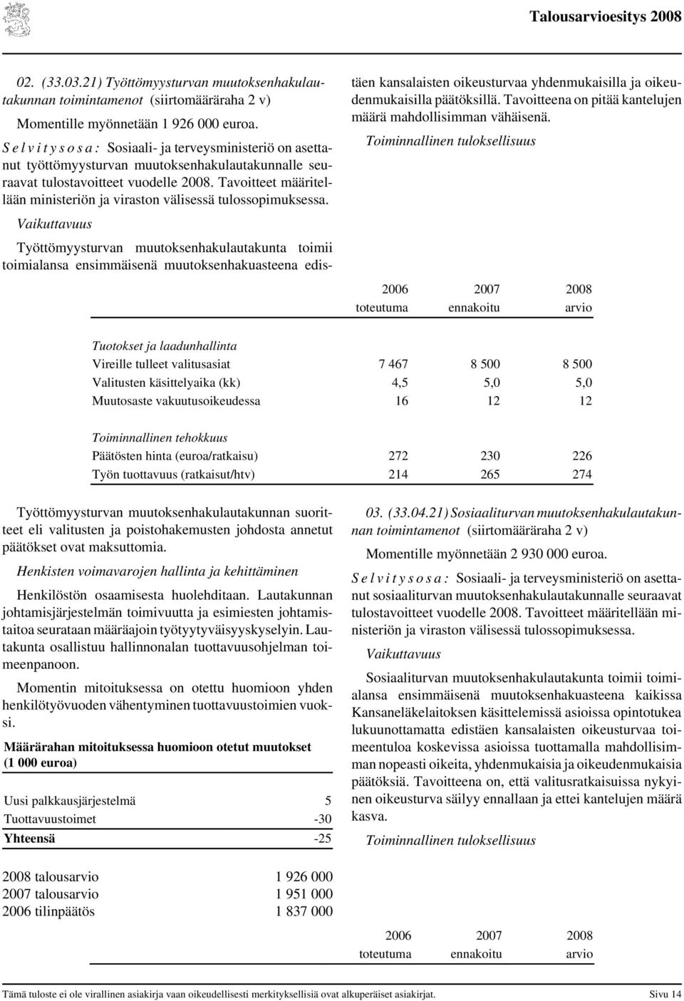 Tavoitteet määritellään ministeriön ja viraston välisessä tulossopimuksessa.