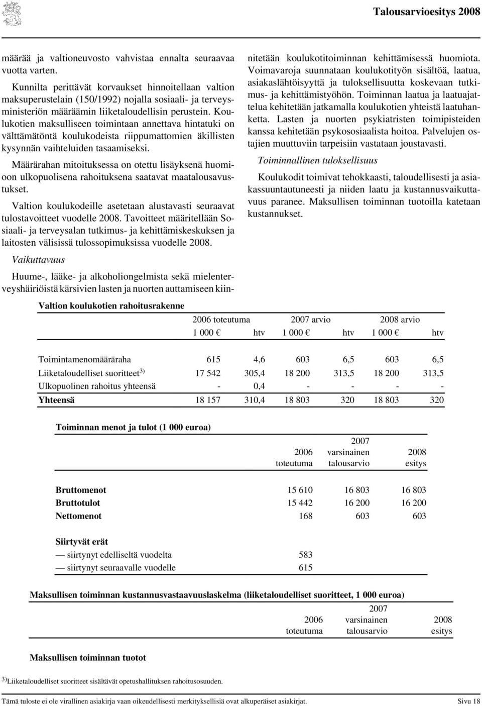 Koulukotien maksulliseen toimintaan annettava hintatuki on välttämätöntä koulukodeista riippumattomien äkillisten kysynnän vaihteluiden tasaamiseksi.