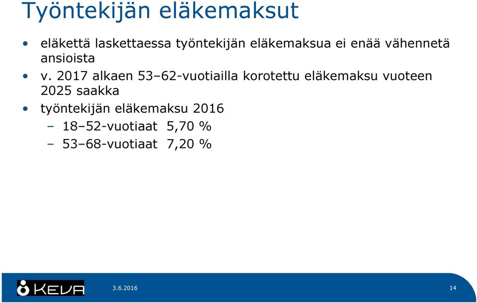 2017 alkaen 53 62-vuotiailla korotettu eläkemaksu vuoteen 2025