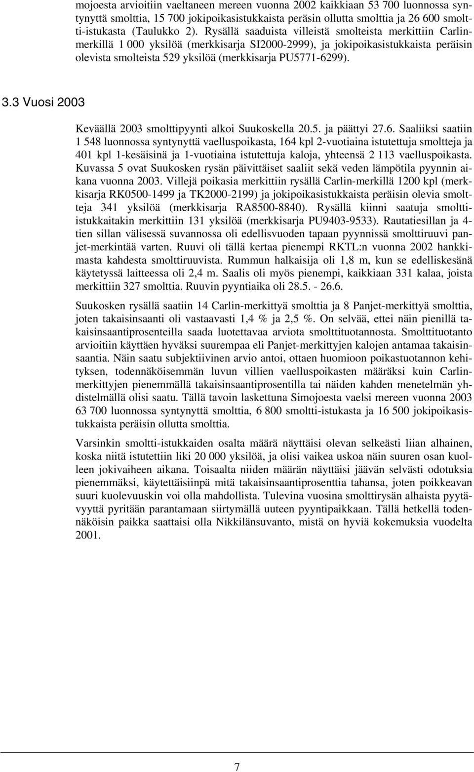 3 Vuosi 23 Keväällä 23 smolttipyynti alkoi Suukoskella 2.5. ja päättyi 27.6.