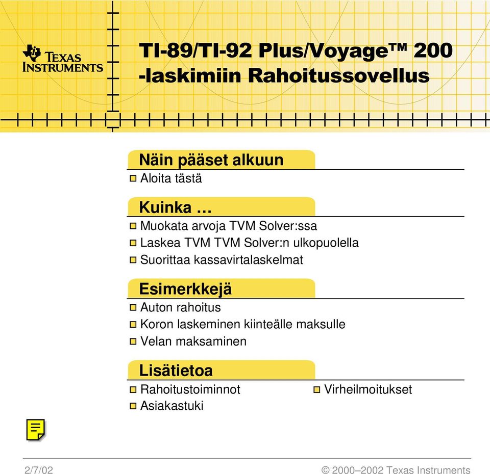 kassavirtalaskelmat Esimerkkejä Auton rahoitus Koron laskeminen kiinteälle maksulle Velan