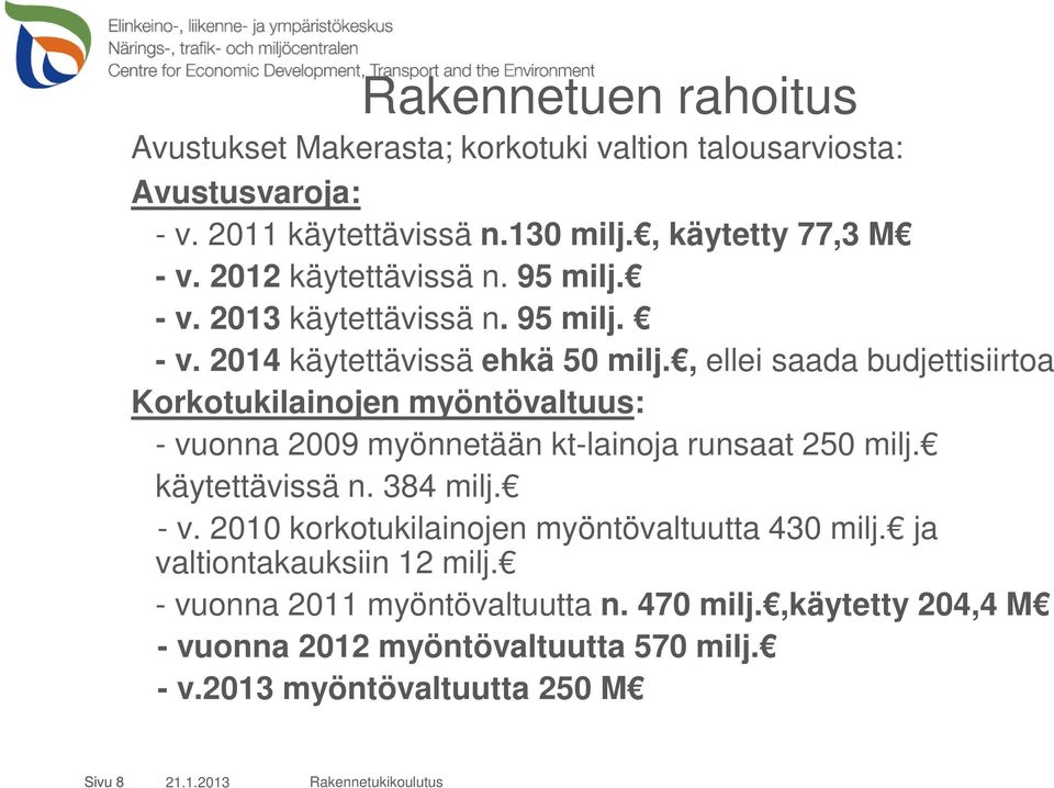 , ellei saada budjettisiirtoa Korkotukilainojen myöntövaltuus: - vuonna 2009 myönnetään kt-lainoja runsaat 250 milj. käytettävissä n. 384 milj. - v. 2010 korkotukilainojen myöntövaltuutta 430 milj.