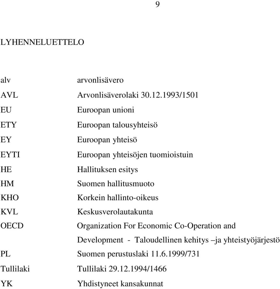 Hallituksen esitys HM Suomen hallitusmuoto KHO Korkein hallinto-oikeus KVL Keskusverolautakunta OECD Organization For