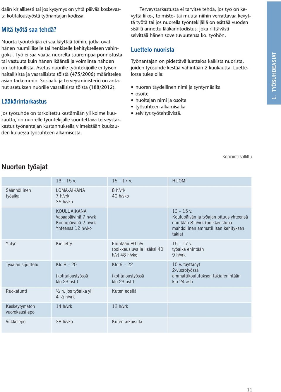 Työ ei saa vaatia nuorelta suurempaa ponnistusta tai vastuuta kuin hänen ikäänsä ja voimiinsa nähden on kohtuullista.