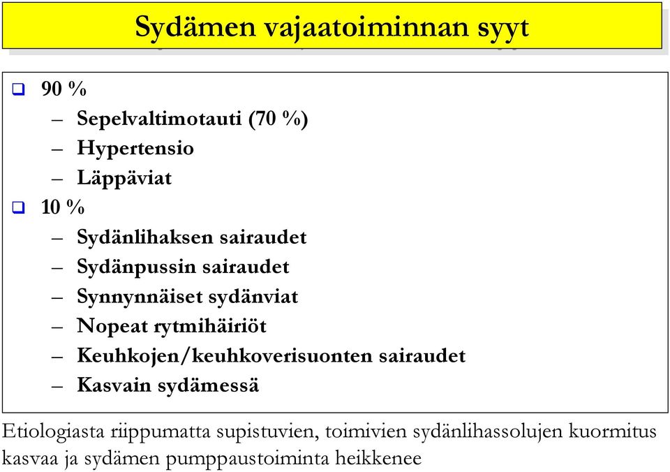 rytmihäiriöt Keuhkojen/keuhkoverisuonten sairaudet Kasvain sydämessä Etiologiasta