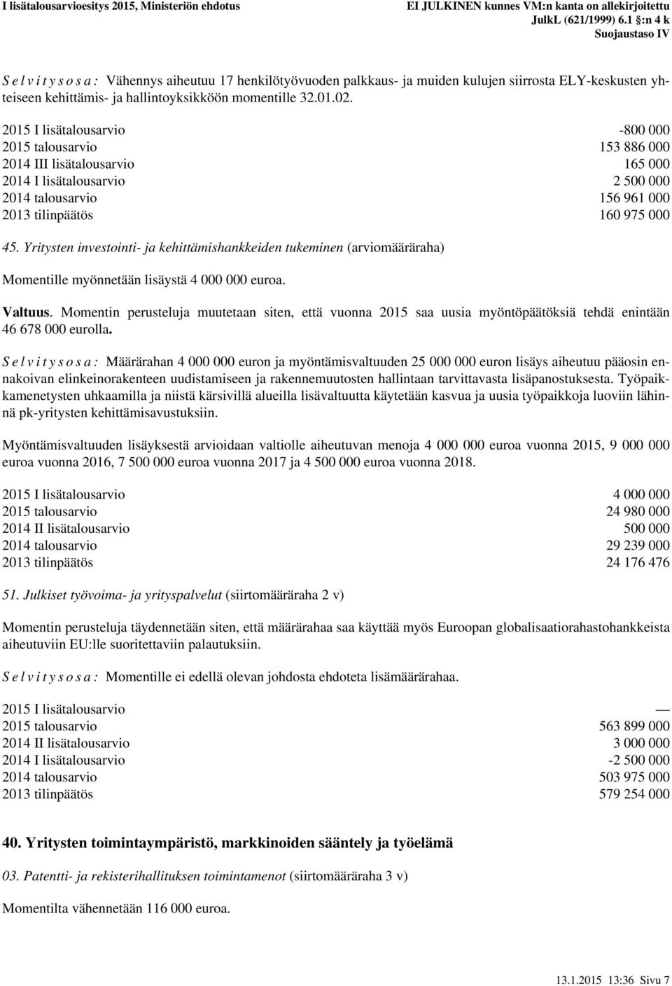 Yritysten investointi- ja kehittämishankkeiden tukeminen (arviomääräraha) Momentille myönnetään lisäystä 4 000 000 euroa. Valtuus.