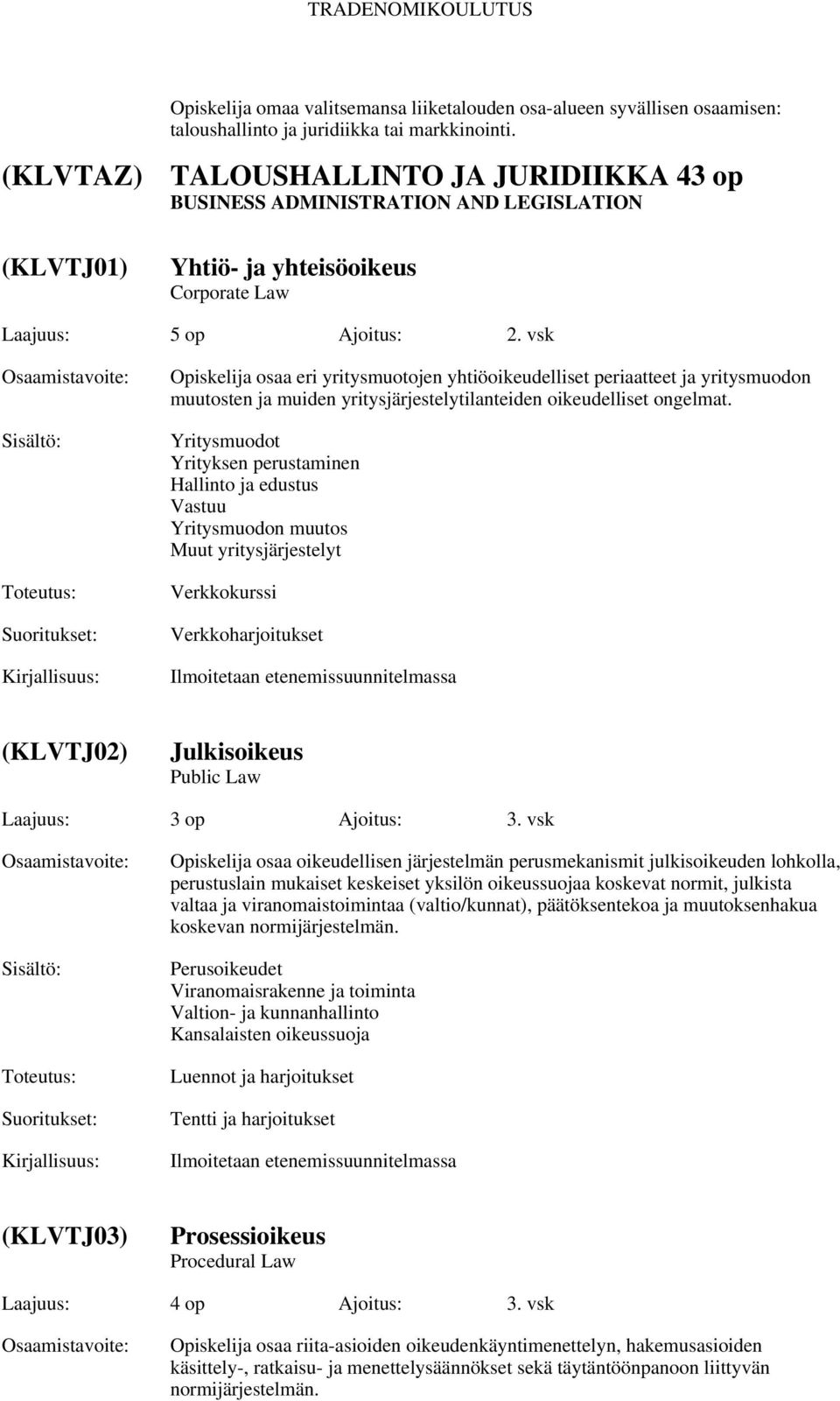 vsk Opiskelija osaa eri yritysmuotojen yhtiöoikeudelliset periaatteet ja yritysmuodon muutosten ja muiden yritysjärjestelytilanteiden oikeudelliset ongelmat.