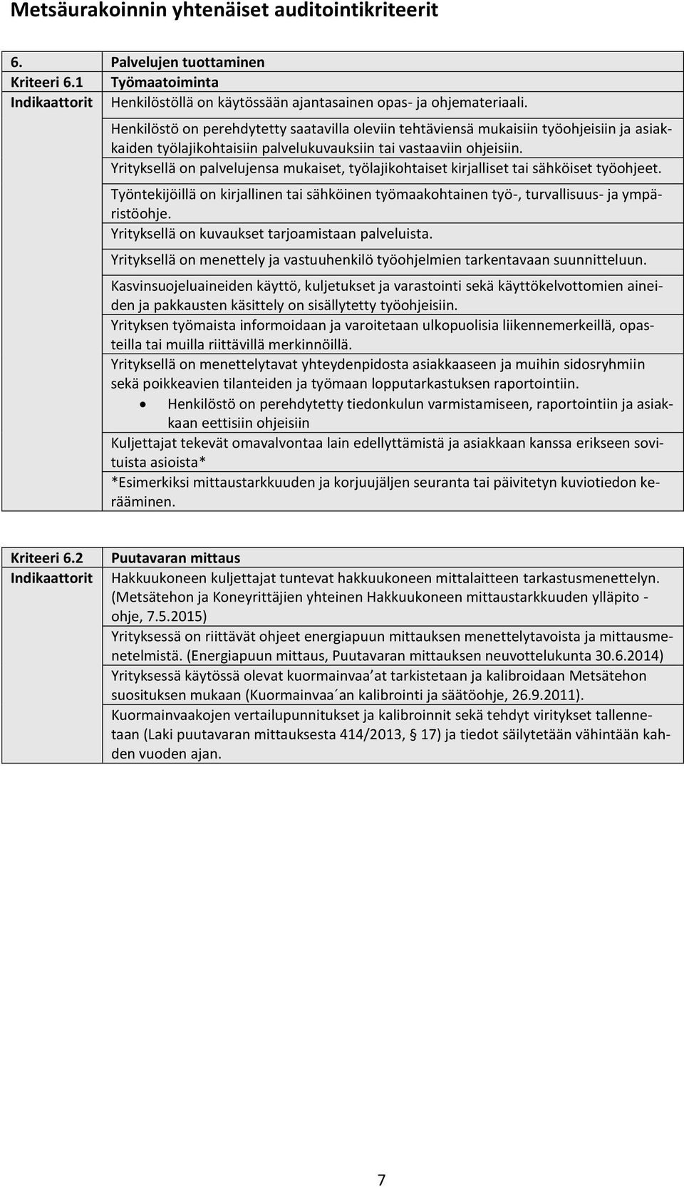 Yrityksellä on palvelujensa mukaiset, työlajikohtaiset kirjalliset tai sähköiset työohjeet. Työntekijöillä on kirjallinen tai sähköinen työmaakohtainen työ-, turvallisuus- ja ympäristöohje.