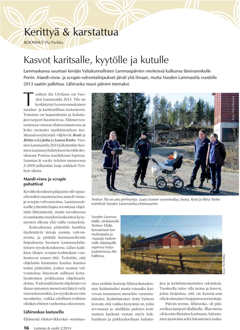 Tenhon tila Ulvilasta on Vuoden Lammastila 2013. Tila on keskittynyt luonnonmukaisen naudan- ja karitsanlihan tuotantoon. Toiminta on laajamittaista ja kuluttajien tarpeet huomioivaa.