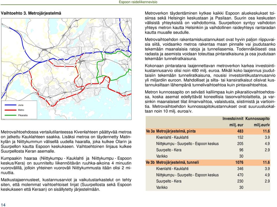 Vaihtoehtoinen linjaus kulkee Suurpellosta Keran asemalle.