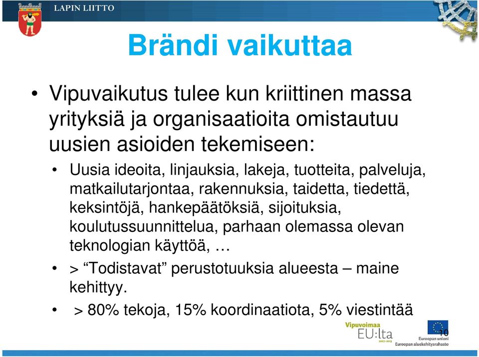 taidetta, tiedettä, keksintöjä, hankepäätöksiä, sijoituksia, koulutussuunnittelua, parhaan olemassa olevan