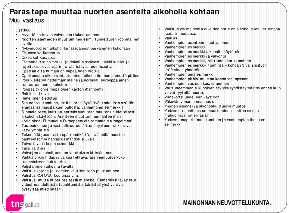 todellisuutta Opettaa että humala on häpeällinen olotila Opettamalla oikea suhtautuminen alkoholiin ihan pienestä pitäen Pois 'kielletyn hedelmän' maine ja normaali eurooppalainen suhtautuminen