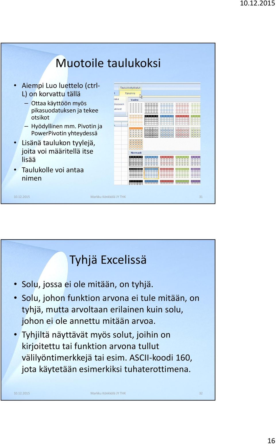 ole mitään, on tyhjä. Solu, johon funktion arvona ei tule mitään, on tyhjä, mutta arvoltaan erilainen kuin solu, johon ei ole annettu mitään arvoa.