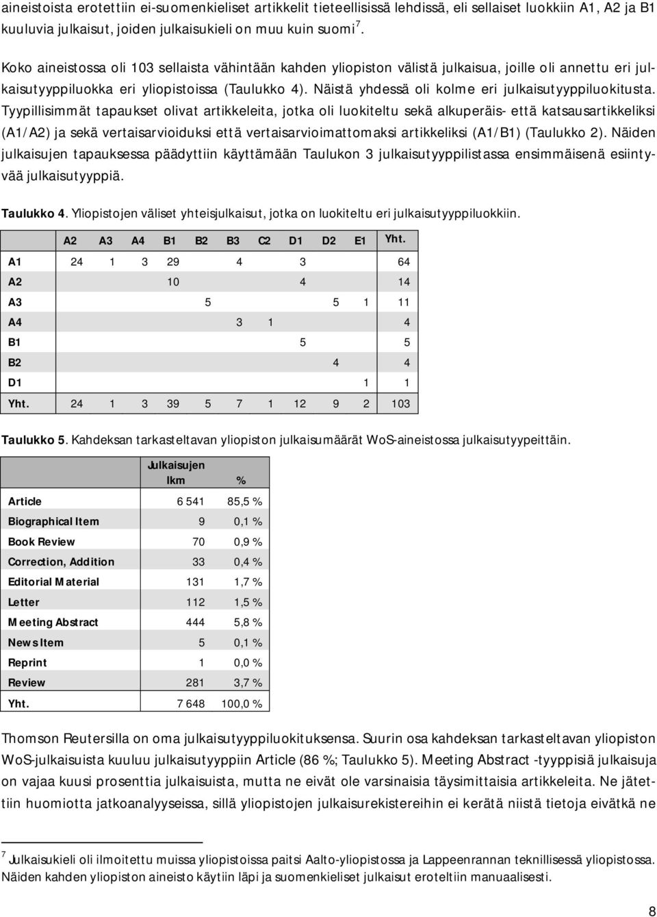 Näistä yhdessä oli kolme eri julkaisutyyppiluokitusta.