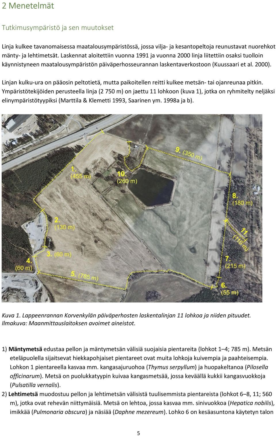 Linjan kulku-ura on pääosin peltotietä, mutta paikoitellen reitti kulkee metsän- tai ojanreunaa pitkin.