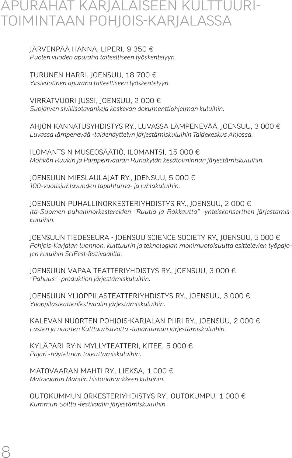AHJON KANNATUSYHDISTYS RY., LUVASSA LÄMPENEVÄÄ, JOENSUU, 3 000 Luvassa lämpenevää -taidenäyttelyn järjestämiskuluihin Taidekeskus Ahjossa.