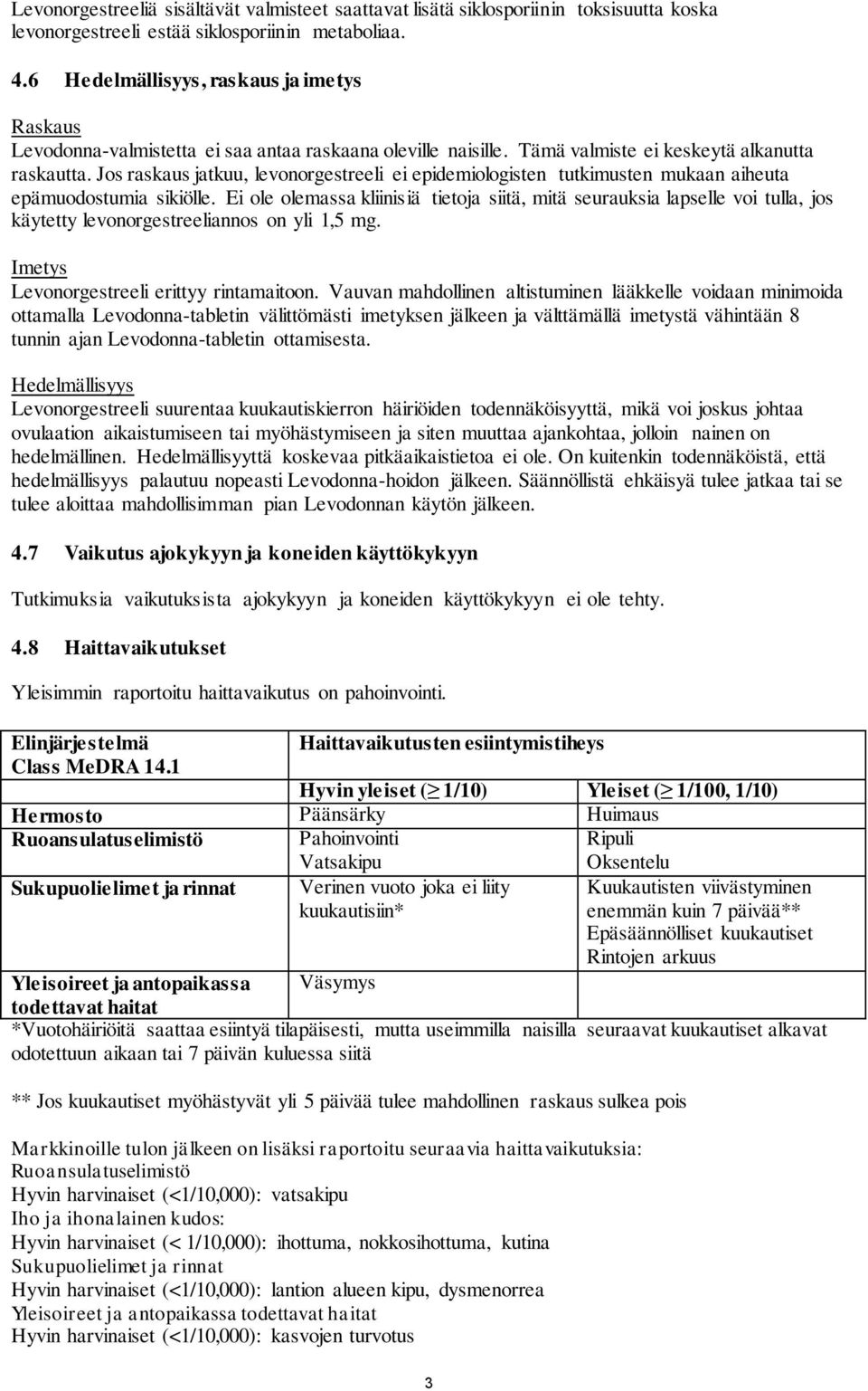 Jos raskaus jatkuu, levonorgestreeli ei epidemiologisten tutkimusten mukaan aiheuta epämuodostumia sikiölle.