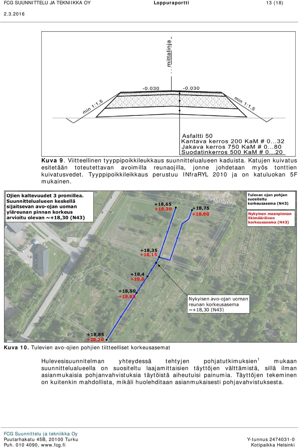 Tyyppipoikkileikkaus perustuu INfraRYL 2010 ja on katuluokan 5F mukainen. Kuva 10.