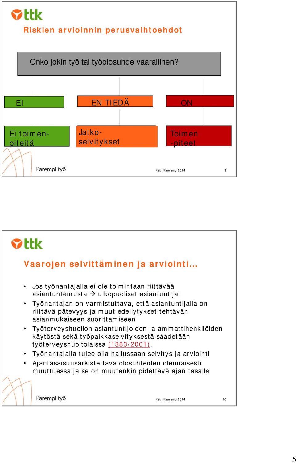 asiantuntijat Työnantajan on varmistuttava, että asiantuntijalla on riittävä pätevyys ja muut edellytykset tehtävän asianmukaiseen suorittamiseen Työterveyshuollon