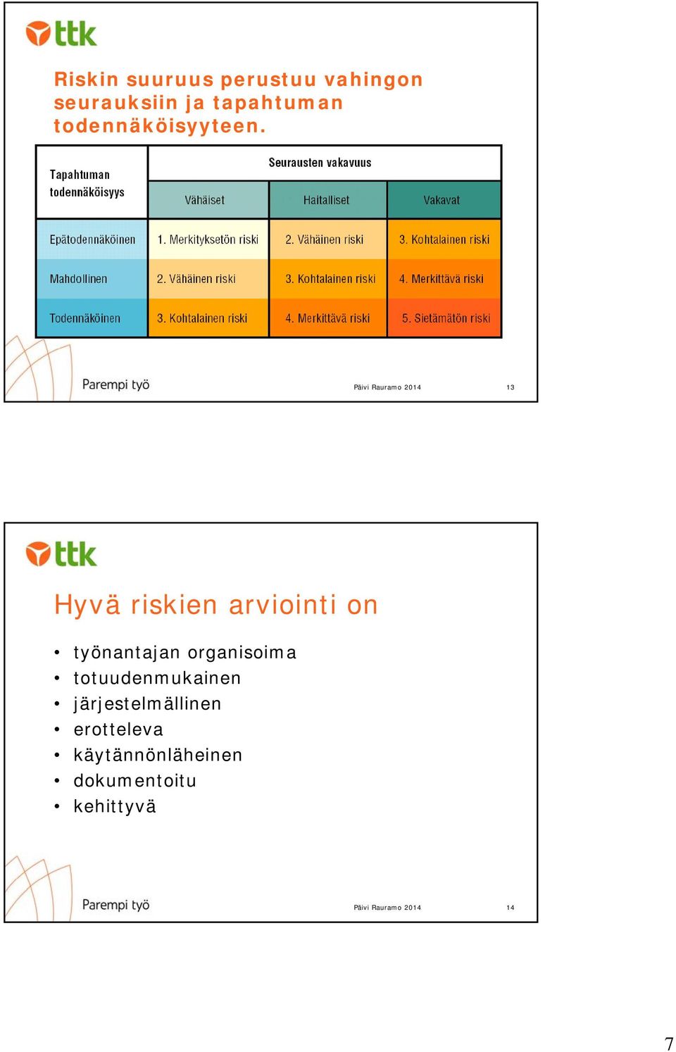 13 Hyvä riskien arviointi on työnantajan organisoima