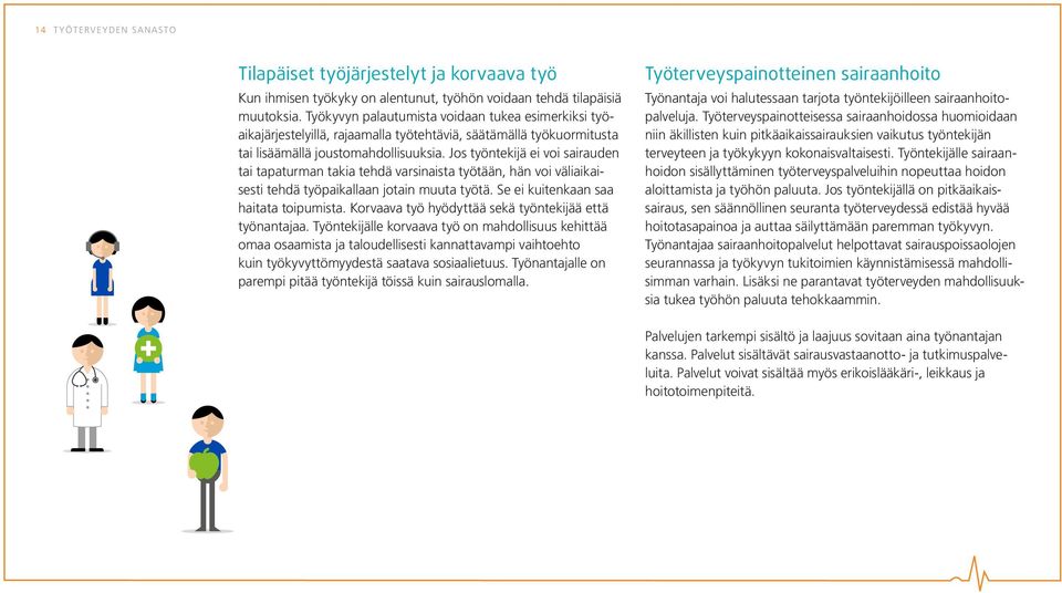 Jos työntekijä ei voi sairauden tai tapaturman takia tehdä varsinaista työtään, hän voi väliaikaisesti tehdä työpaikallaan jotain muuta työtä. Se ei kuitenkaan saa haitata toipumista.