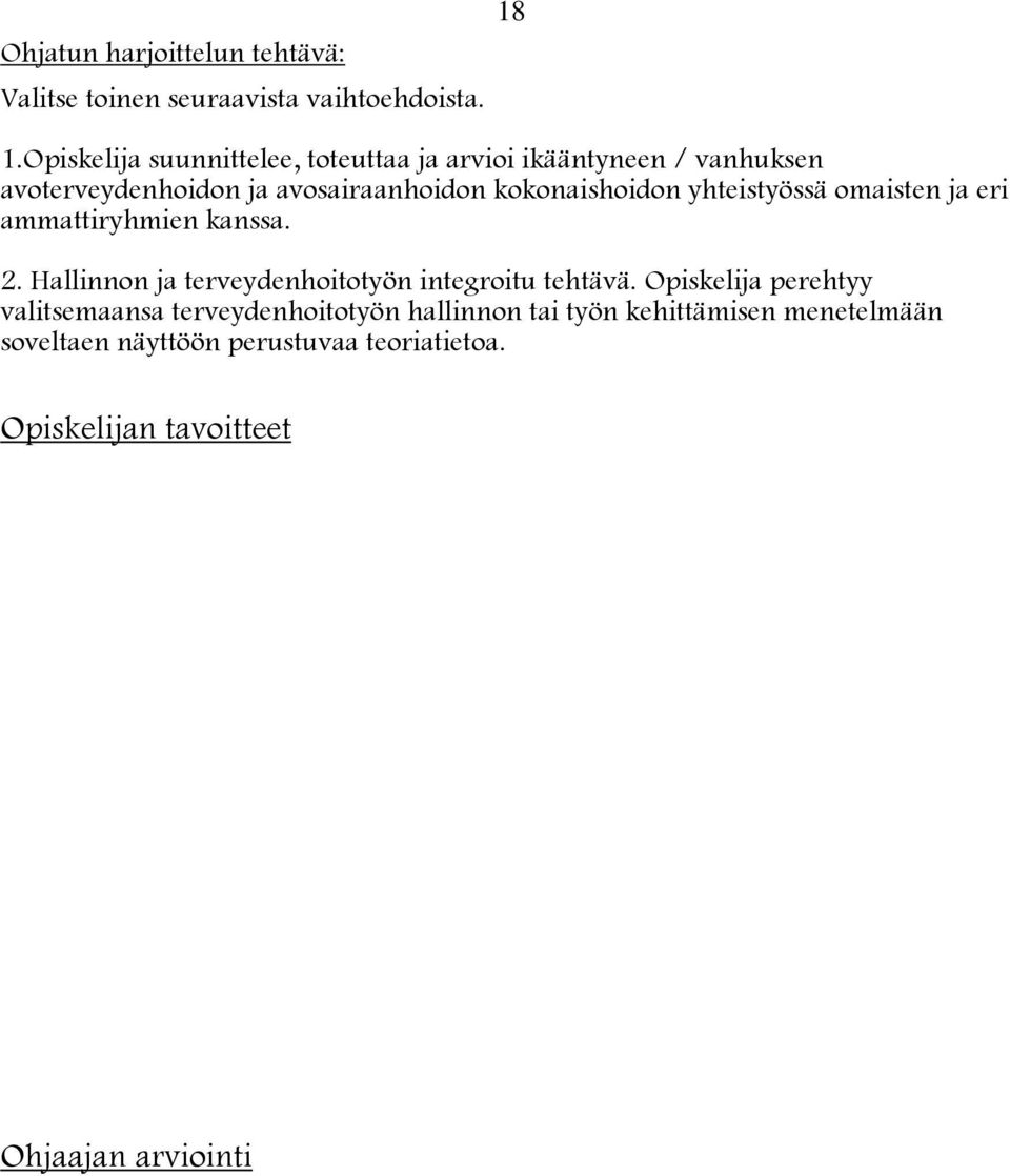 yhteistyössä omaisten ja eri ammattiryhmien kanssa. 2. Hallinnon ja terveydenhoitotyön integroitu tehtävä.