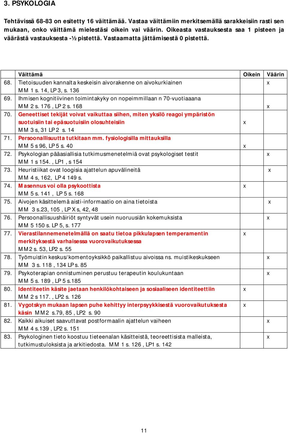 Tietoisuuden kannalta keskeisin aivorakenne on aivokurkiainen MM 1 s. 14, LP 3, s. 136 69. Ihmisen kognitiivinen toimintakyky on nopeimmillaan n 70-vuotiaaana MM 2 s. 176, LP 2 s. 168 70.