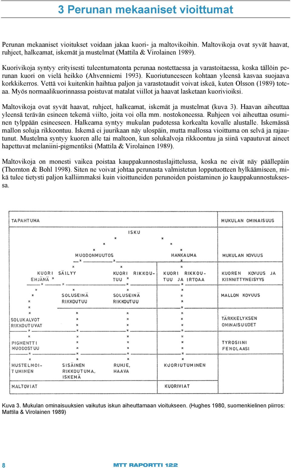 Kuorivikoja syntyy erityisesti tuleentumatonta perunaa nostettaessa ja varastoitaessa, koska tällöin perunan kuori on vielä heikko (Ahvenniemi 1993).