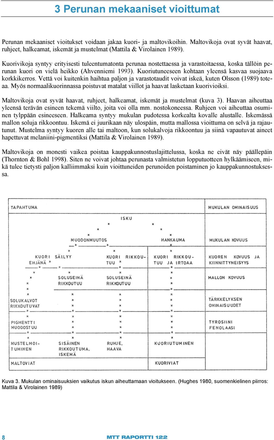 Kuorivikoja syntyy erityisesti tuleentumatonta perunaa nostettaessa ja varastoitaessa, koska tällöin perunan kuori on vielä heikko (Ahvenniemi 1993).