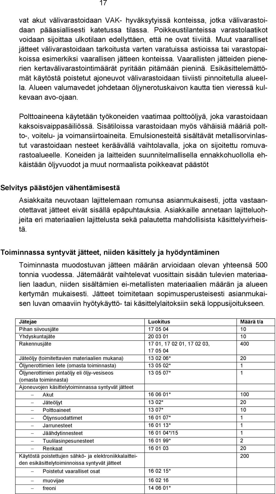 Muut vaaralliset jätteet välivarastoidaan tarkoitusta varten varatuissa astioissa tai varastopaikoissa esimerkiksi vaarallisen jätteen konteissa.