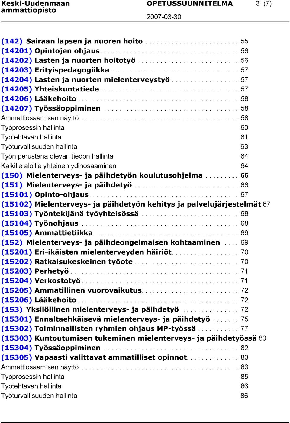 .................................... 57 (14206) Lääkehoito........................................... 58 (14207) Työssäoppiminen.................................... 58 Ammattiosaamisen näyttö.