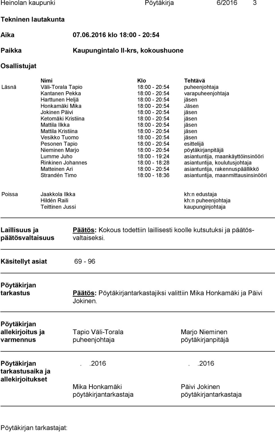 Heljä 18:00-20:54 jäsen Honkamäki Mika 18:00-20:54 Jäsen Jokinen Päivi 18:00-20:54 jäsen Ketomäki Kristiina 18:00-20:54 jäsen Mattila Ilkka 18:00-20:54 jäsen Mattila Kristiina 18:00-20:54 jäsen