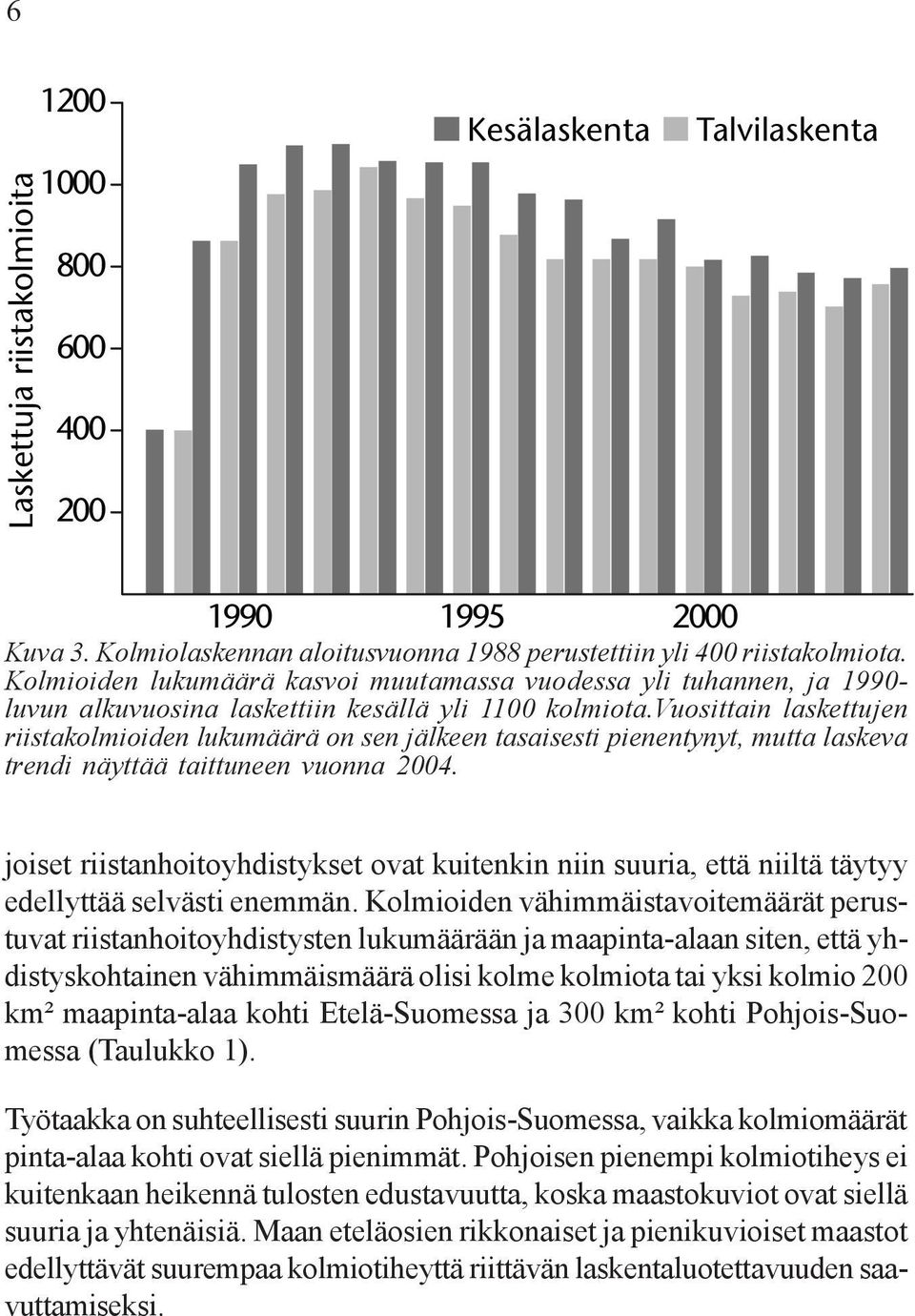 vuosittain laskettujen riistakolmioiden lukumäärä on sen jälkeen tasaisesti pienentynyt, mutta laskeva trendi näyttää taittuneen vuonna 2004.