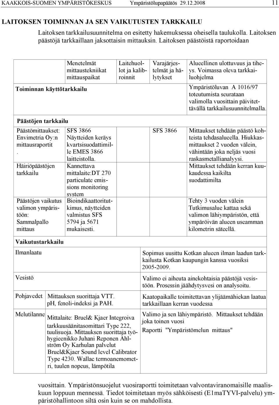 Laitoksen päästöistä raportoidaan Menetelmät mittaustekniikat mittauspaikat Laitehuollot ja kalibroinnit Varajärjestelmät ja hälytykset Alueellinen ulottuvuus ja tiheys.