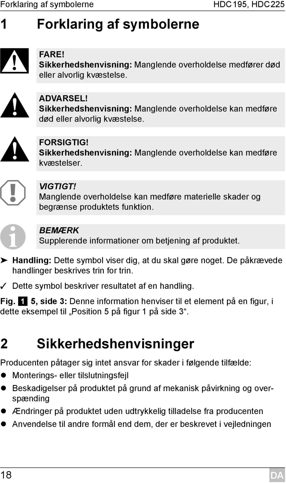 Manglende overholdelse kan medføre materielle skader og begrænse produktets funktion. BEMÆRK Supplerende informationer om betjening af produktet.