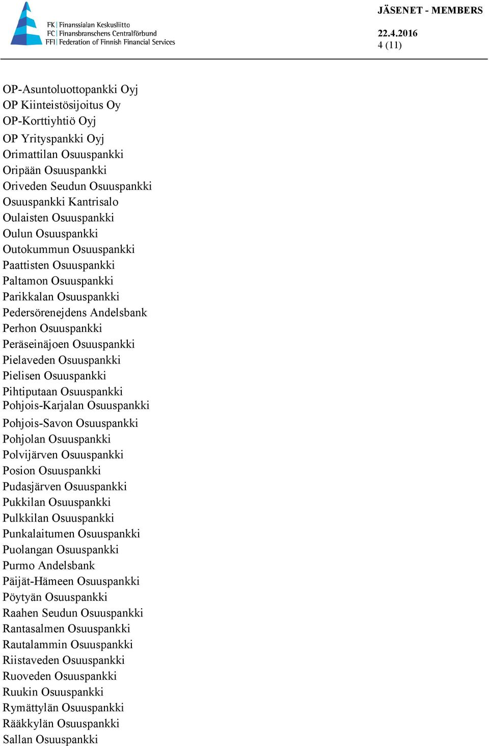 Osuuspankki Pielaveden Osuuspankki Pielisen Osuuspankki Pihtiputaan Osuuspankki Pohjois-Karjalan Osuuspankki Pohjois-Savon Osuuspankki Pohjolan Osuuspankki Polvijärven Osuuspankki Posion Osuuspankki