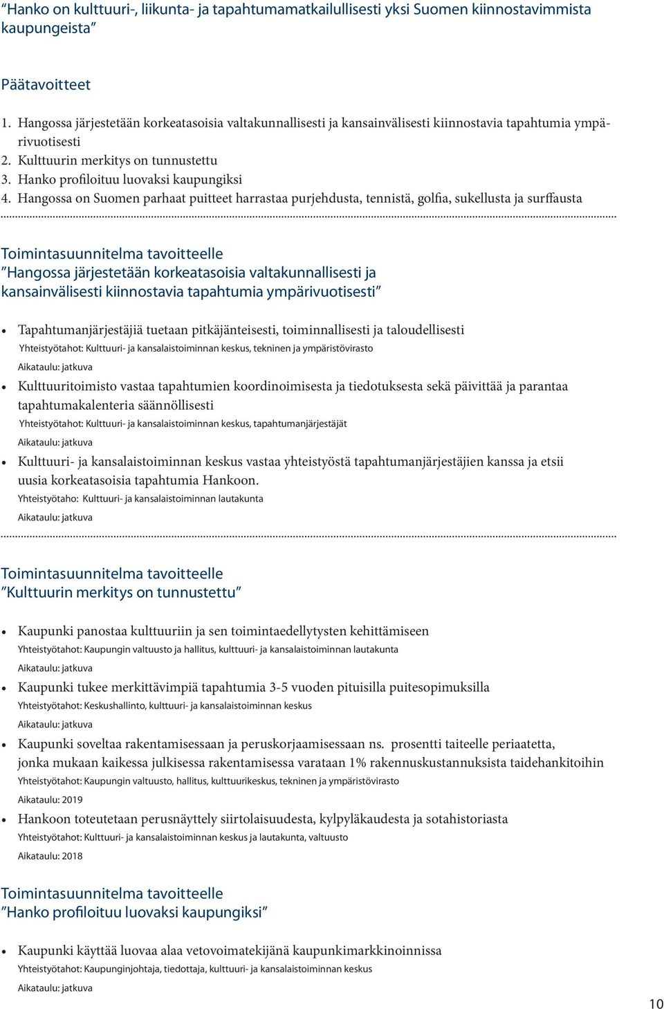 Hangossa on Suomen parhaat puitteet harrastaa purjehdusta, tennistä, golfia, sukellusta ja surffausta Hangossa järjestetään korkeatasoisia valtakunnallisesti ja kansainvälisesti kiinnostavia