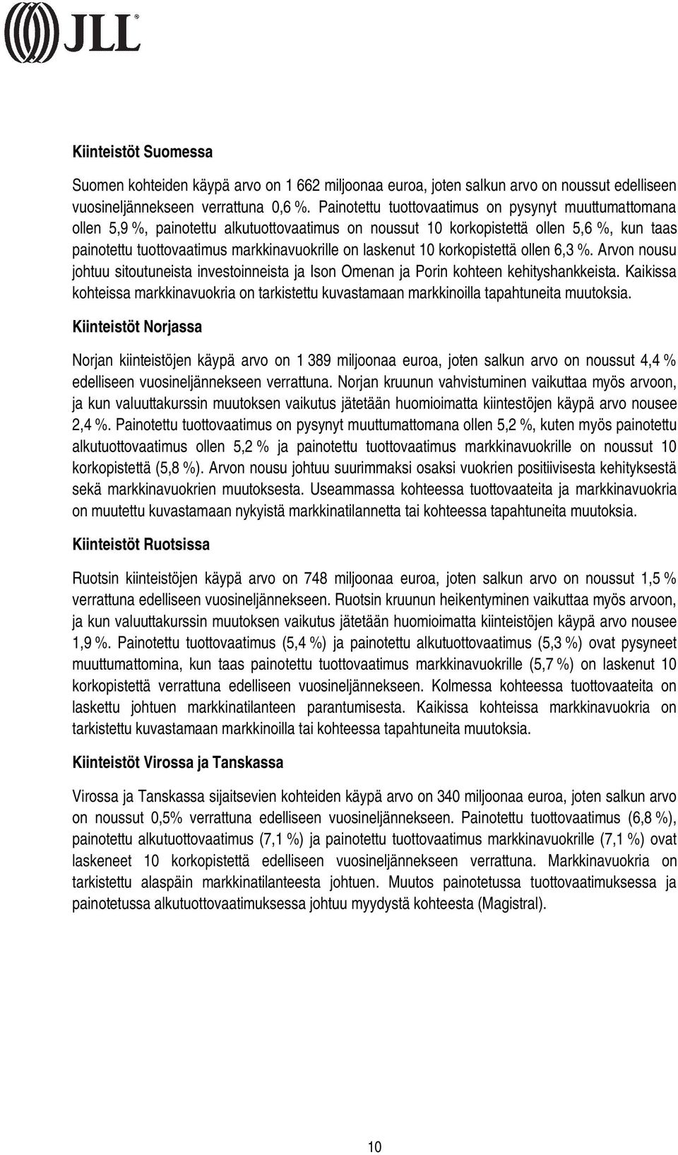 ollen 6,3 %. Arvon nousu johtuu sitoutuneista investoinneista ja Ison Omenan ja Porin kohteen kehityshankkeista.